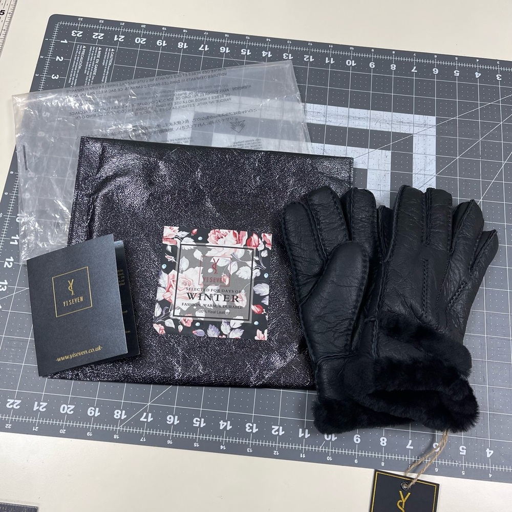 Yiseven Twin Face Sheepskin Leather Gloves Black Wool Women Size XL NWT
